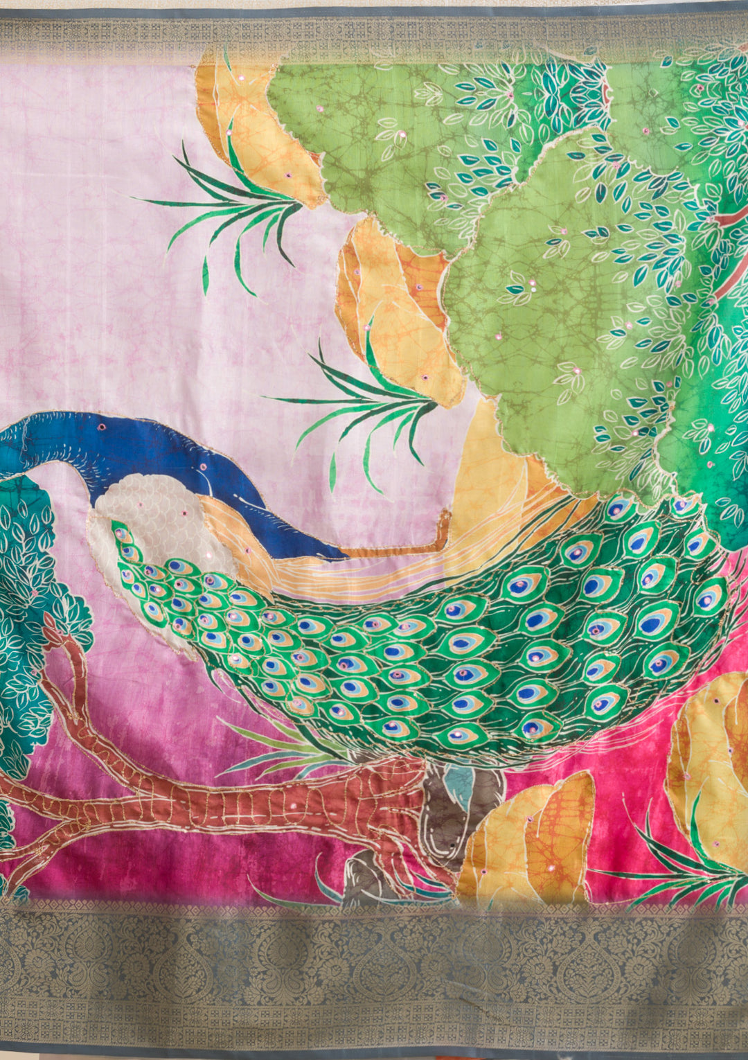 Pink Printed Art Silk Saree