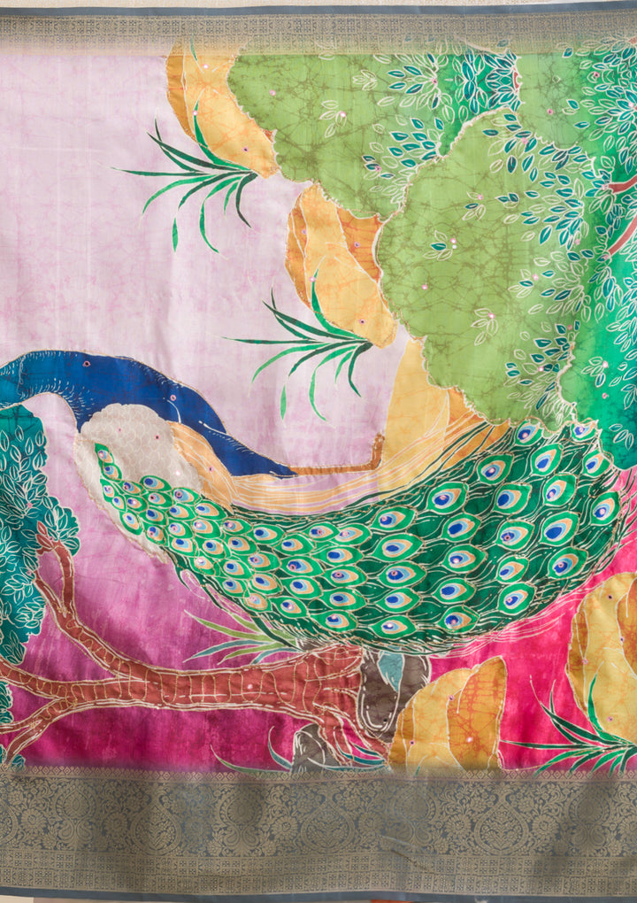 Pink Printed Art Silk Saree