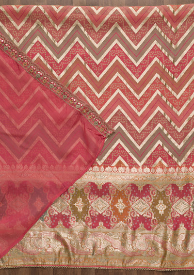 Pink Printed Banarasi Unstitched Salwar Suit