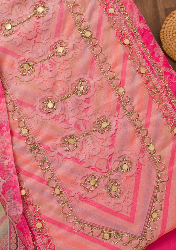Pink Printed Chanderi Unstitched Salwar Suit