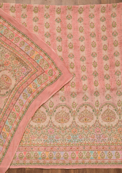 Pink Printed Crepe Unstitched Salwar Suit