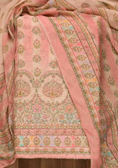 Pink Printed Crepe Unstitched Salwar Suit