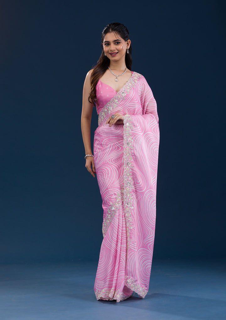 Pink Printed Georgette Saree