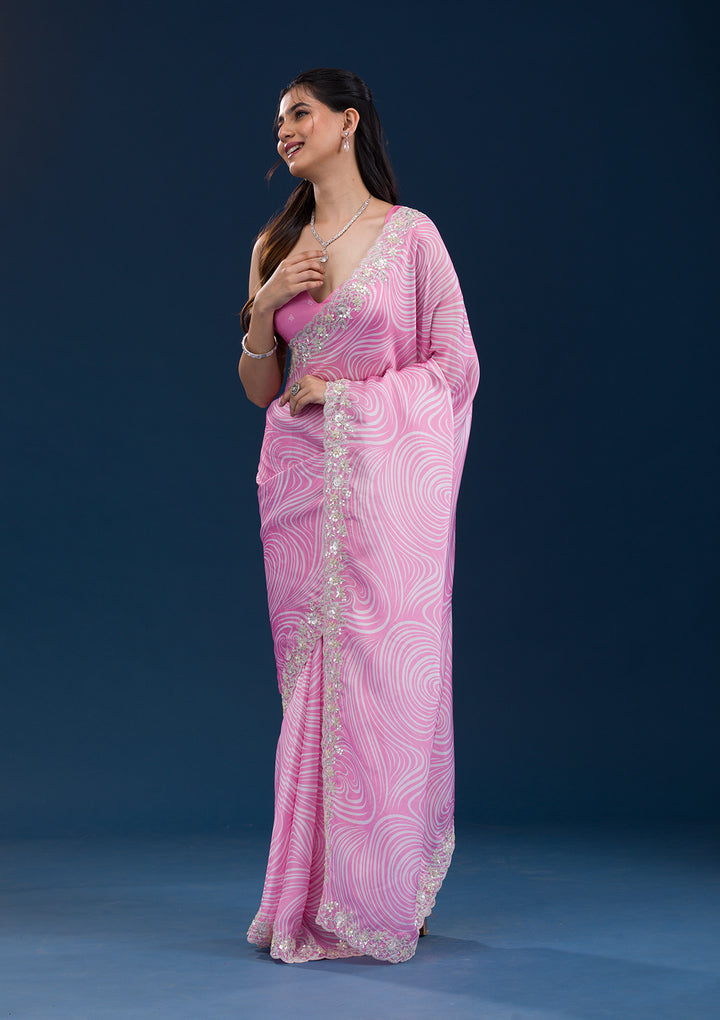 Pink Printed Georgette Saree