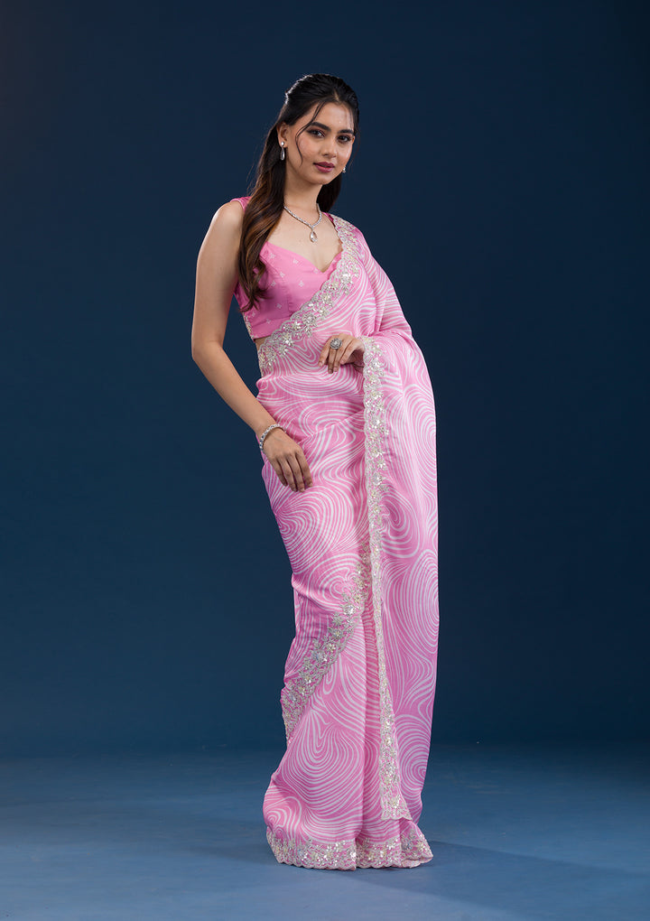 Pink Printed Georgette Saree