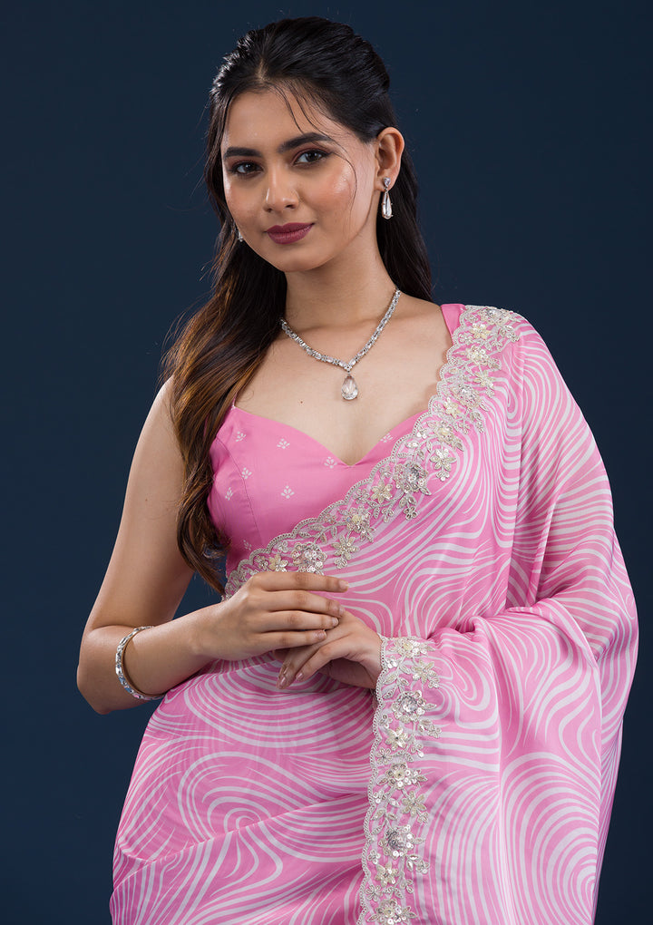 Pink Printed Georgette Saree