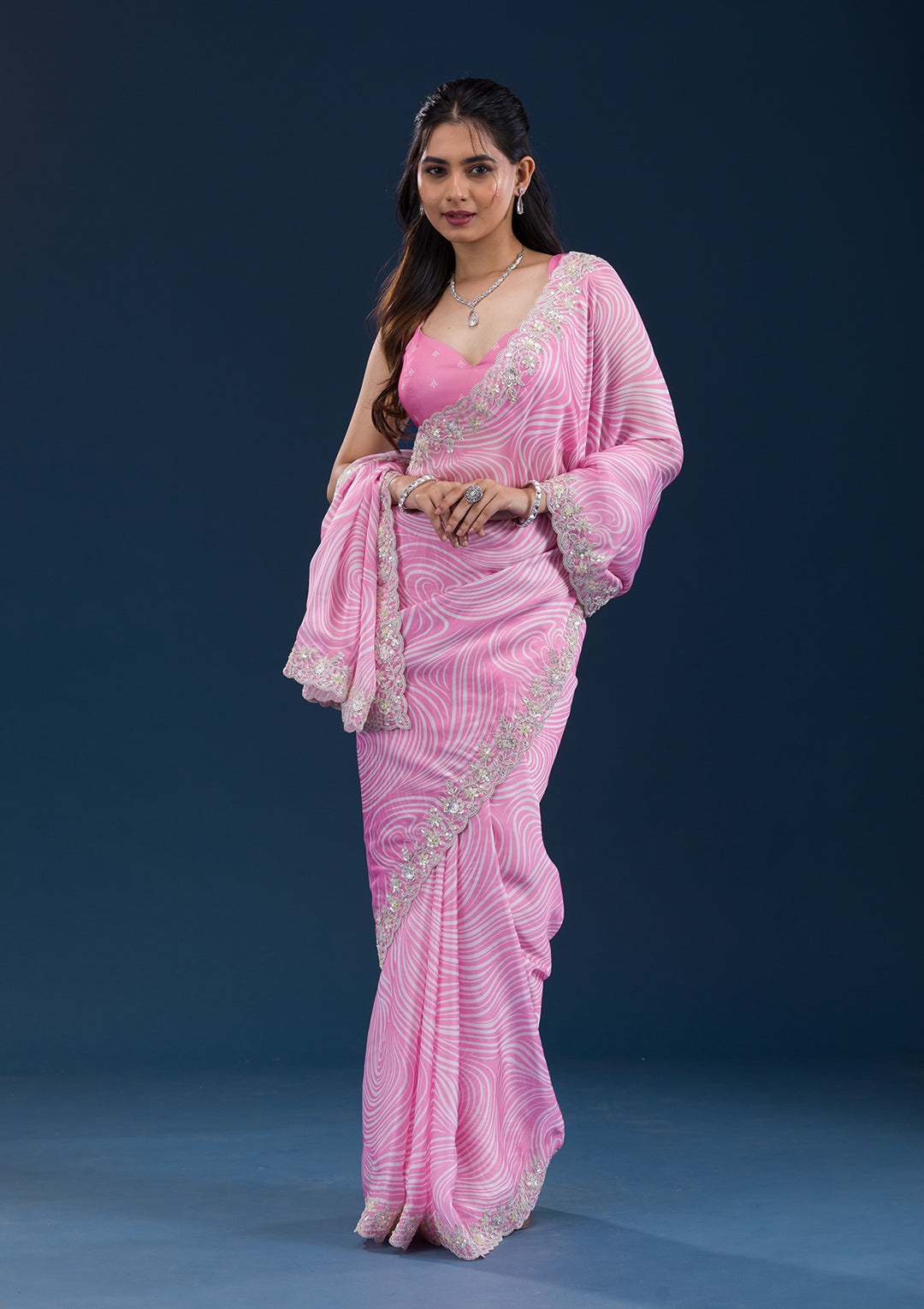 Pink Printed Georgette Saree