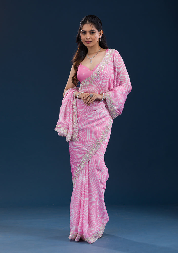 Pink Printed Georgette Saree