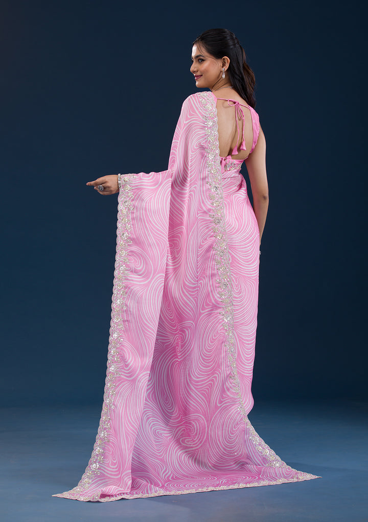 Pink Printed Georgette Saree