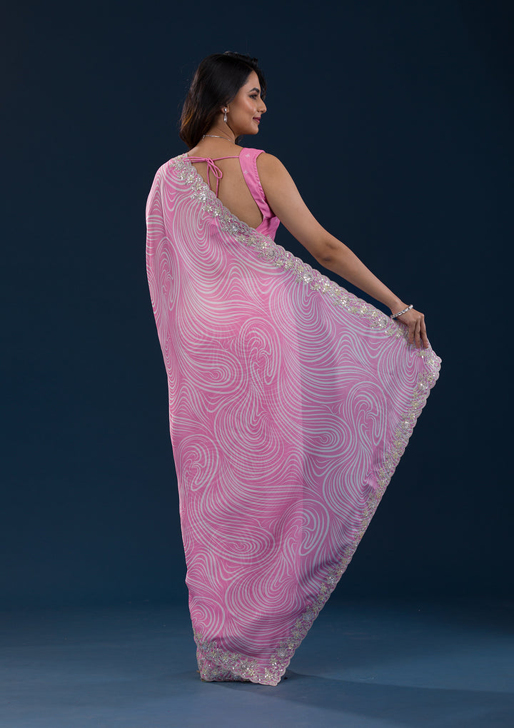 Pink Printed Georgette Saree