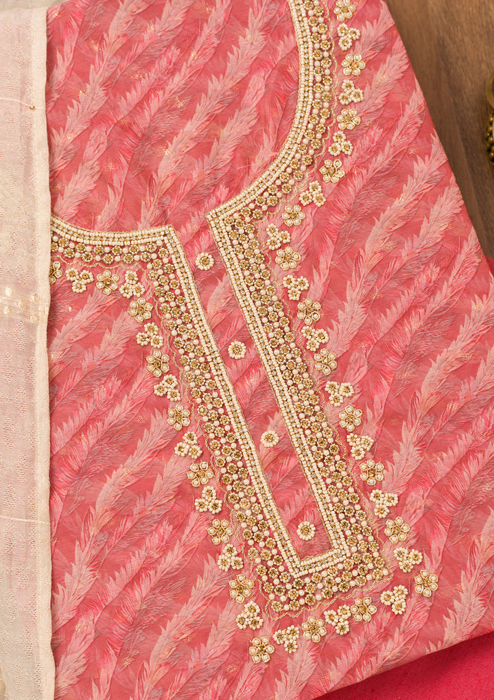 Pink Printed Organza Unstitched Salwar Suit