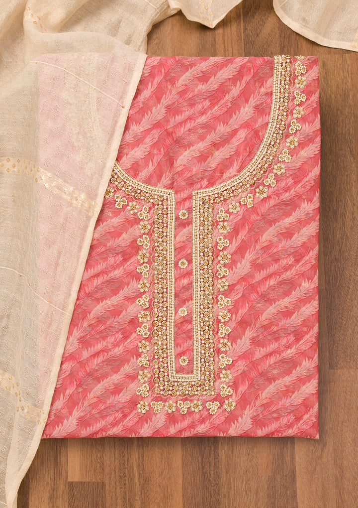 Pink Printed Organza Unstitched Salwar Suit