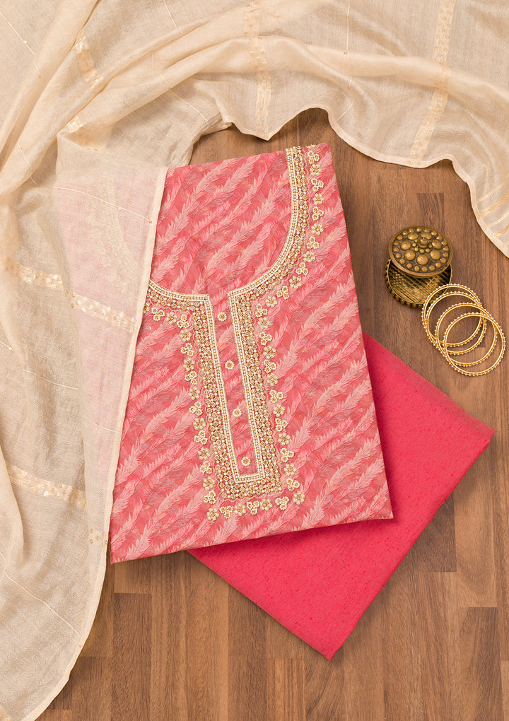 Pink Printed Organza Unstitched Salwar Suit