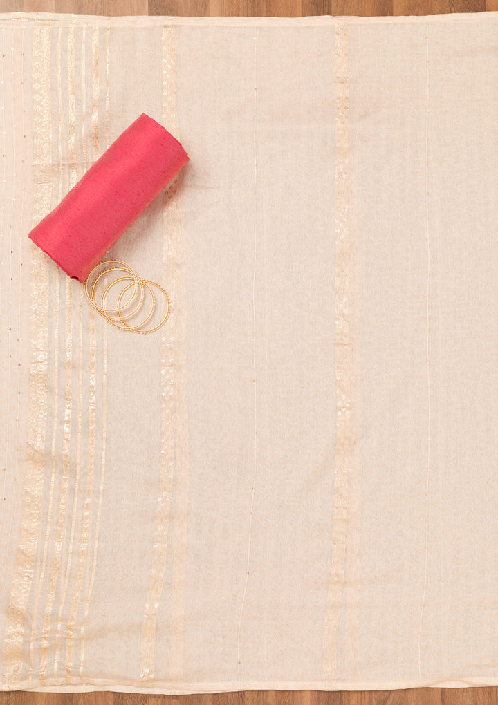 Pink Printed Organza Unstitched Salwar Suit