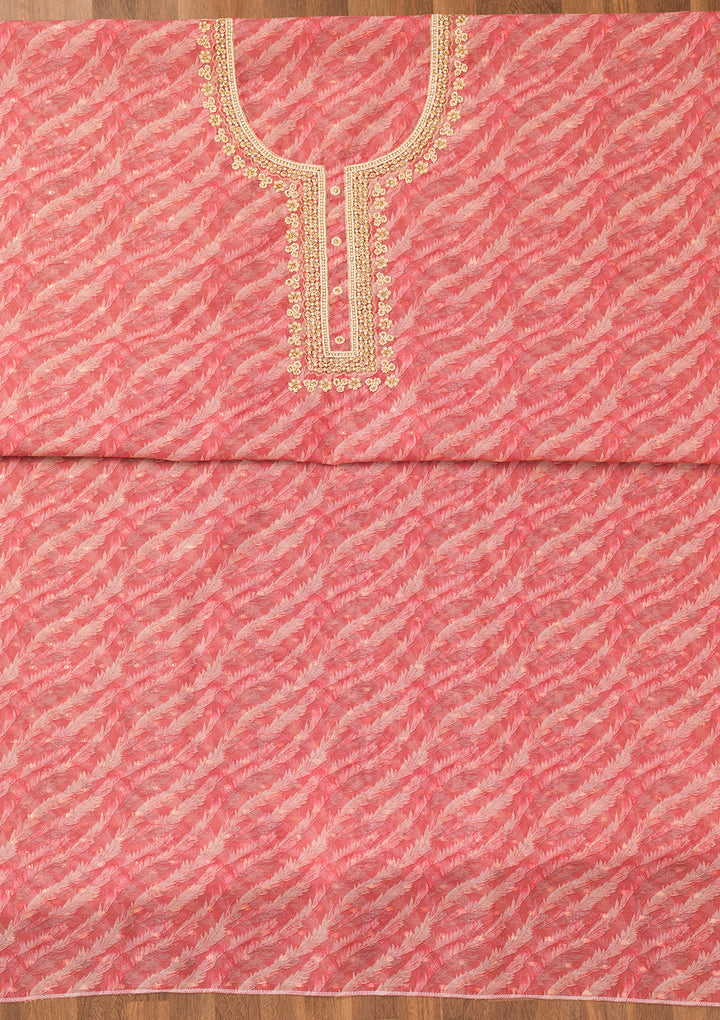 Pink Printed Organza Unstitched Salwar Suit