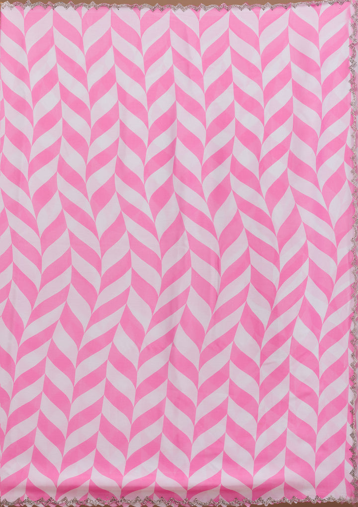 Pink Printed Satin Saree