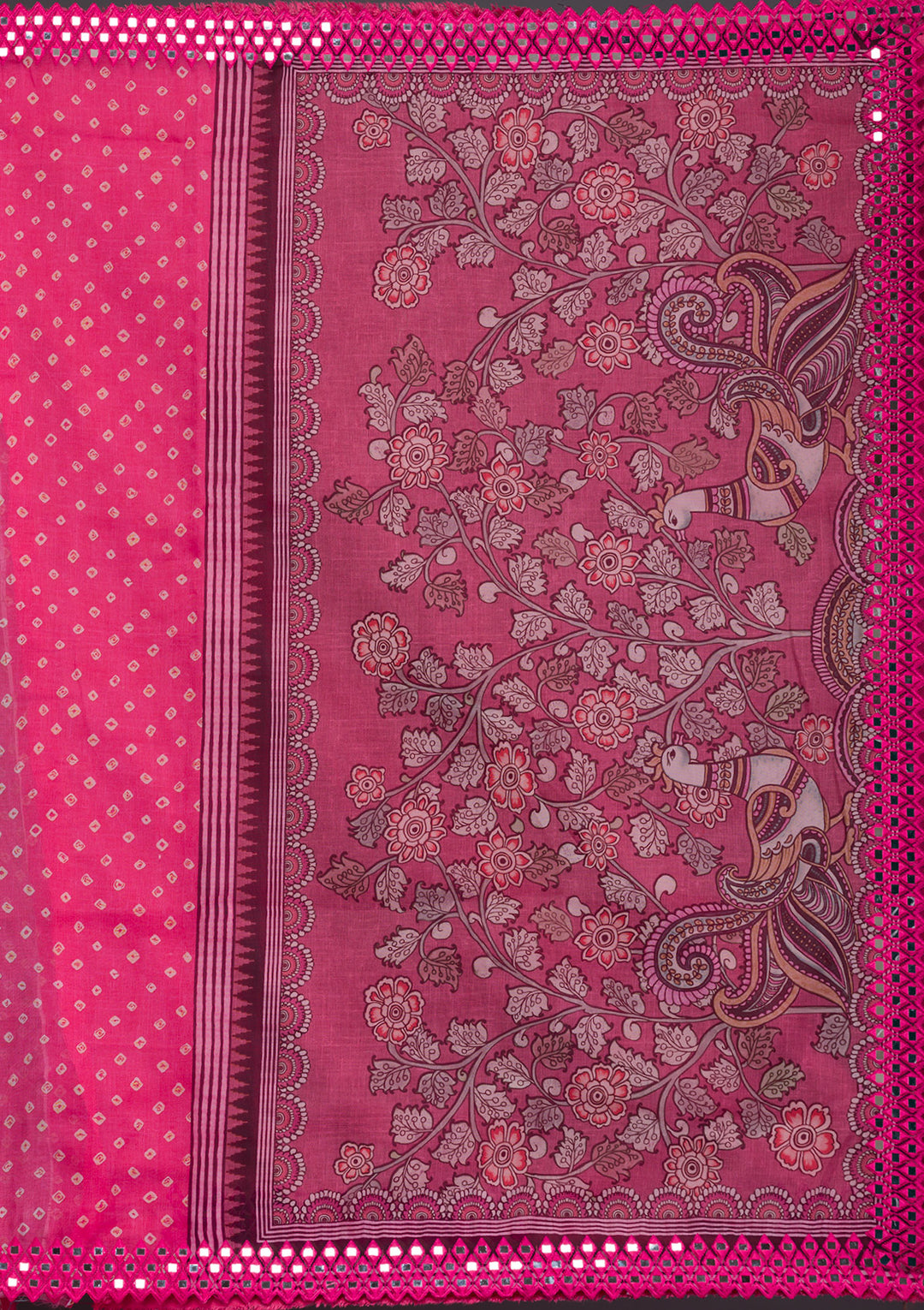 Pink Printed Satin Saree