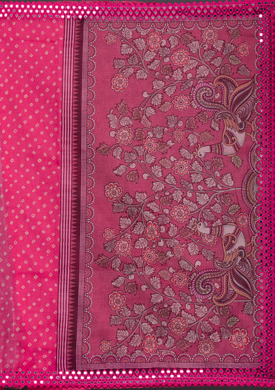 Pink Printed Satin Saree
