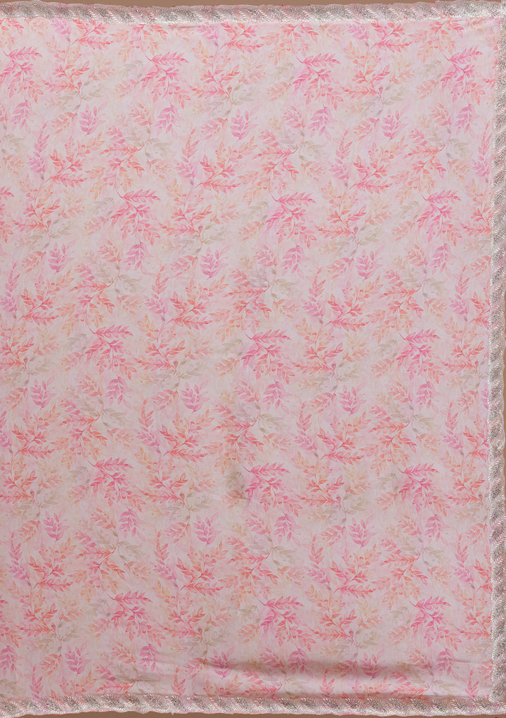Pink Printed Satin Saree