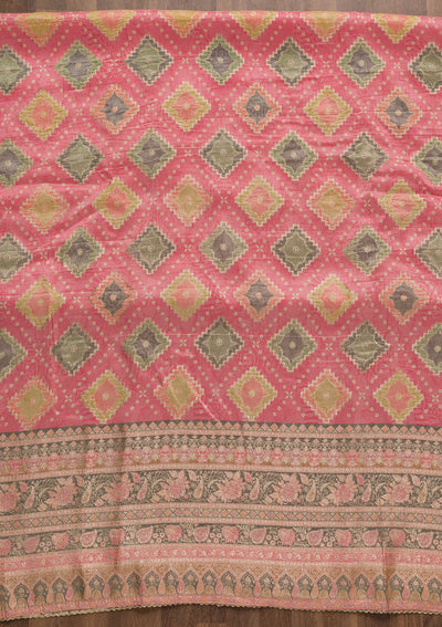 Pink Printed Semi Crepe Unstitched Salwar Suit