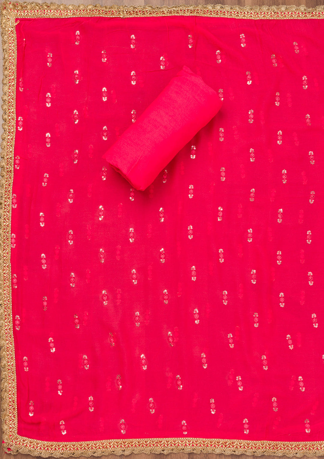 Pink Printed Semi Crepe Unstitched Salwar Suit