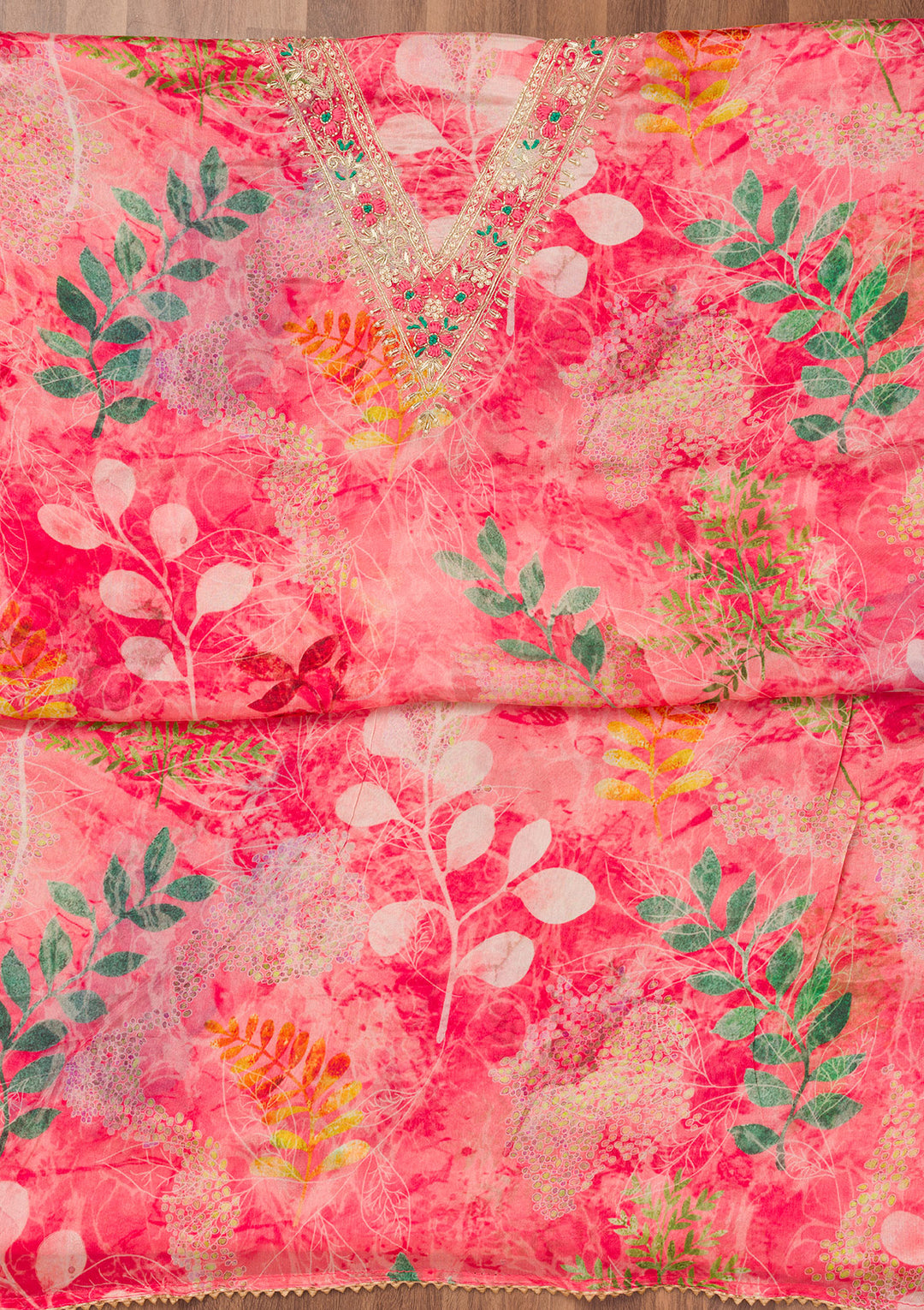 Pink Printed Semi Crepe Unstitched Salwar Suit