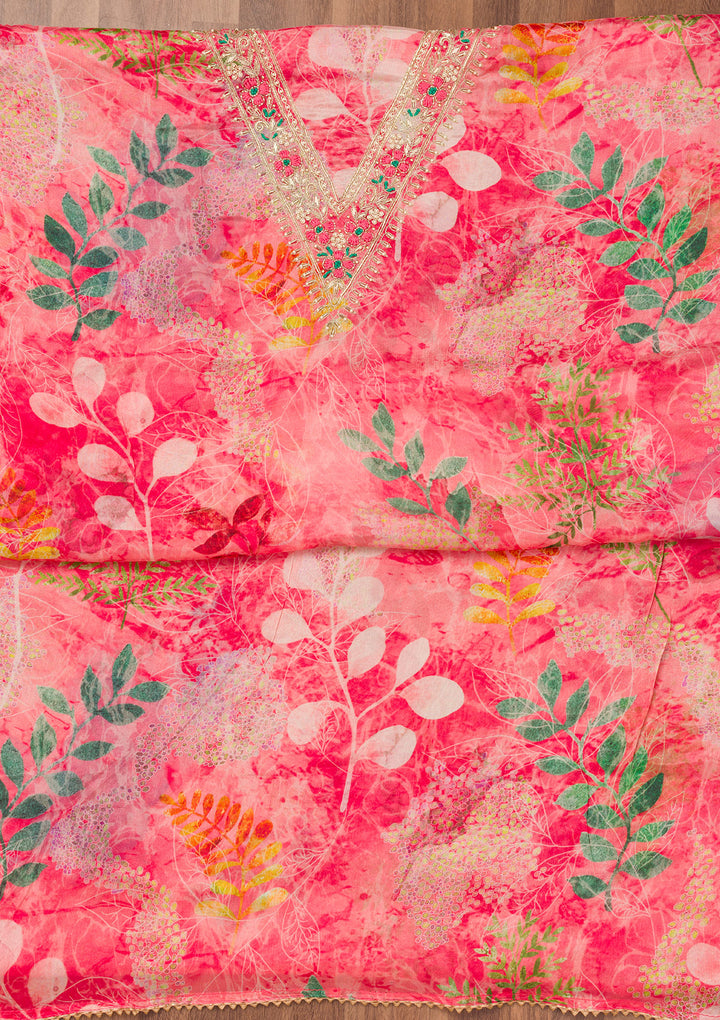 Pink Printed Semi Crepe Unstitched Salwar Suit