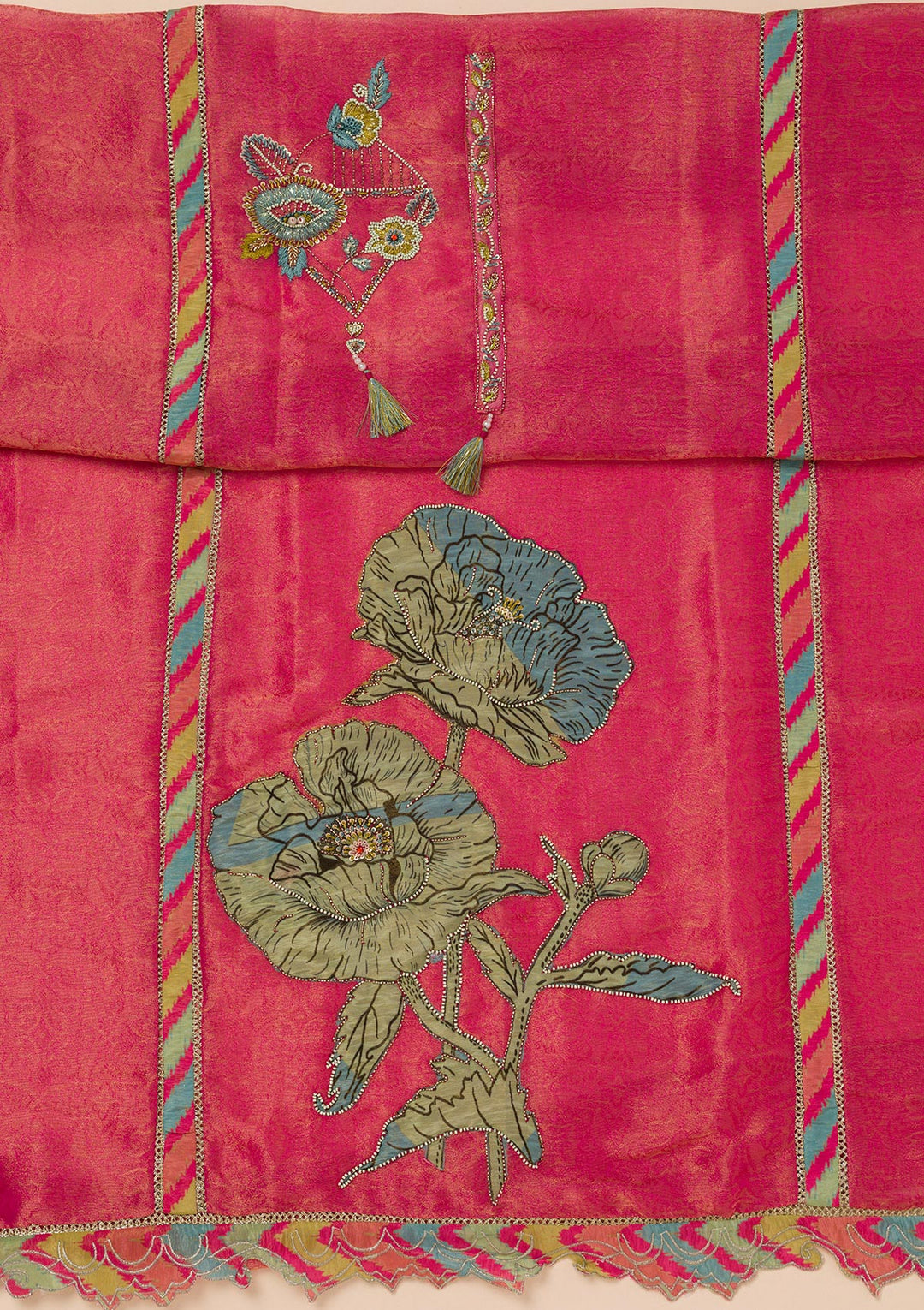 Pink Printed Semi Crepe Unstitched Salwar Suit