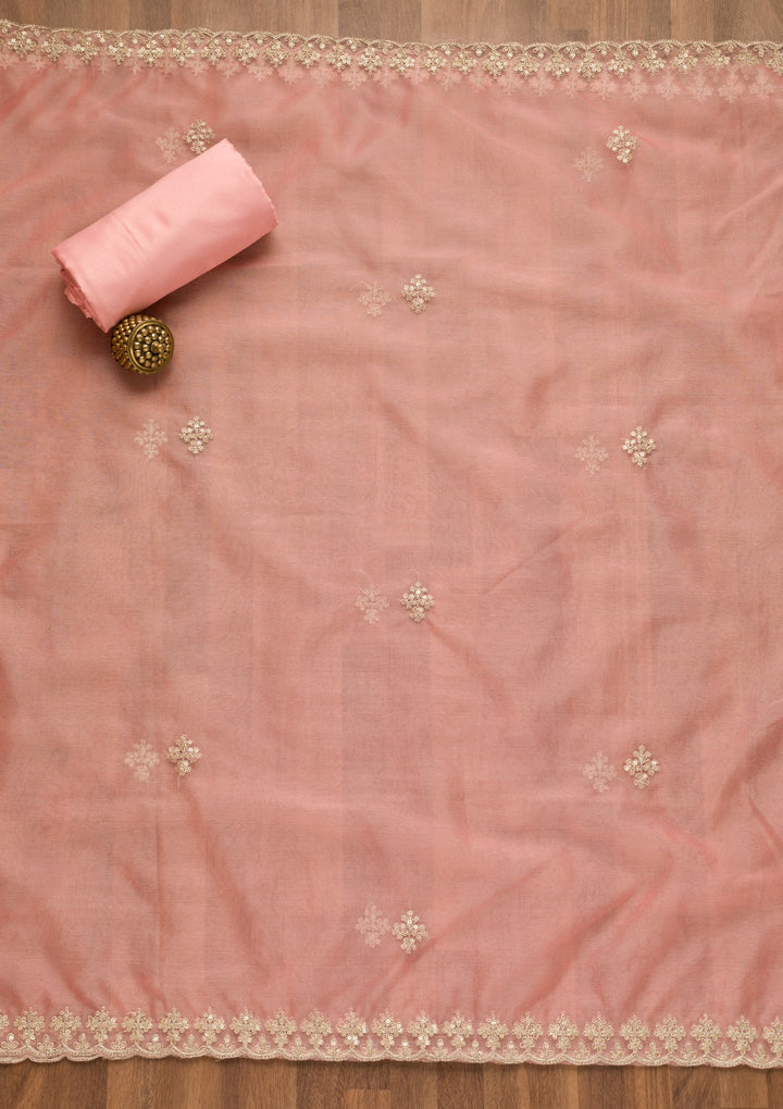 Pink Printed Organza Unstitched Salwar Suit