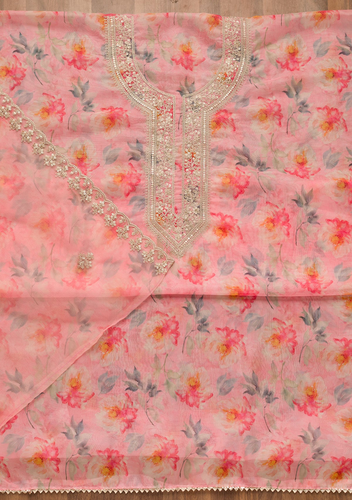 Pink Printed Tissue Unstitched Salwar Suit