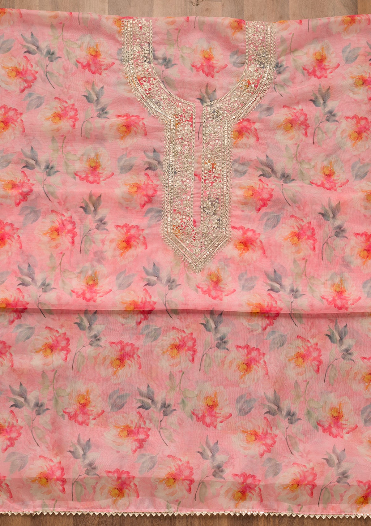 Pink Printed Tissue Unstitched Salwar Suit