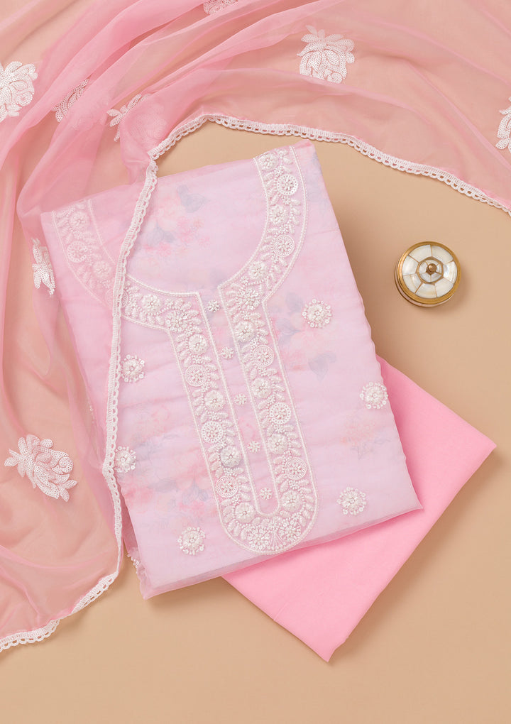 Pink Printed Tissue Unstitched Salwar Suit