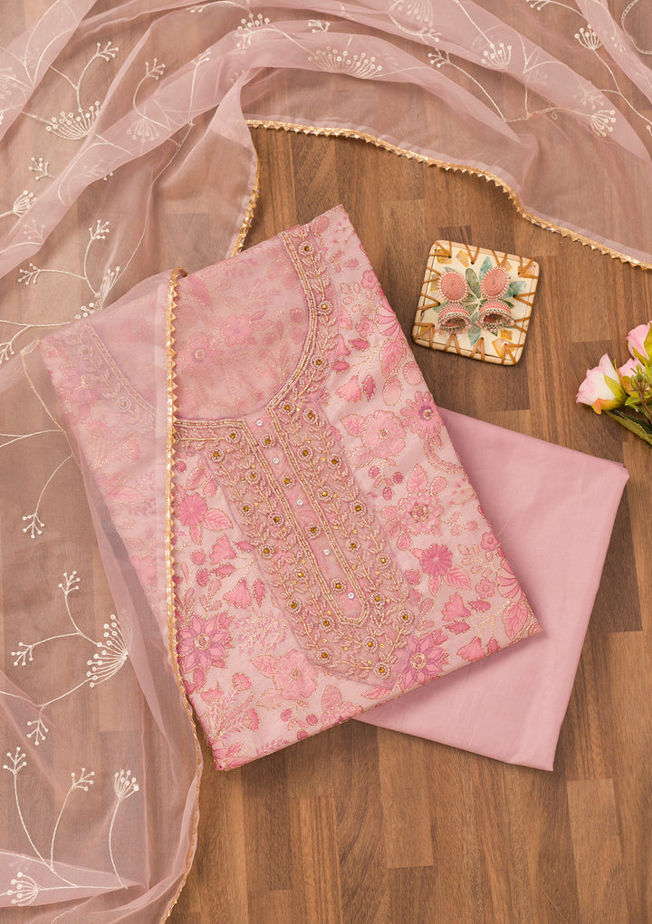 Pink Printed Tissue Unstitched Salwar Suit