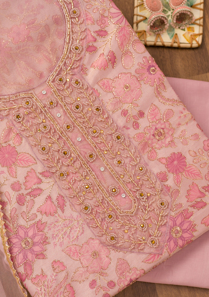 Pink Printed Tissue Unstitched Salwar Suit