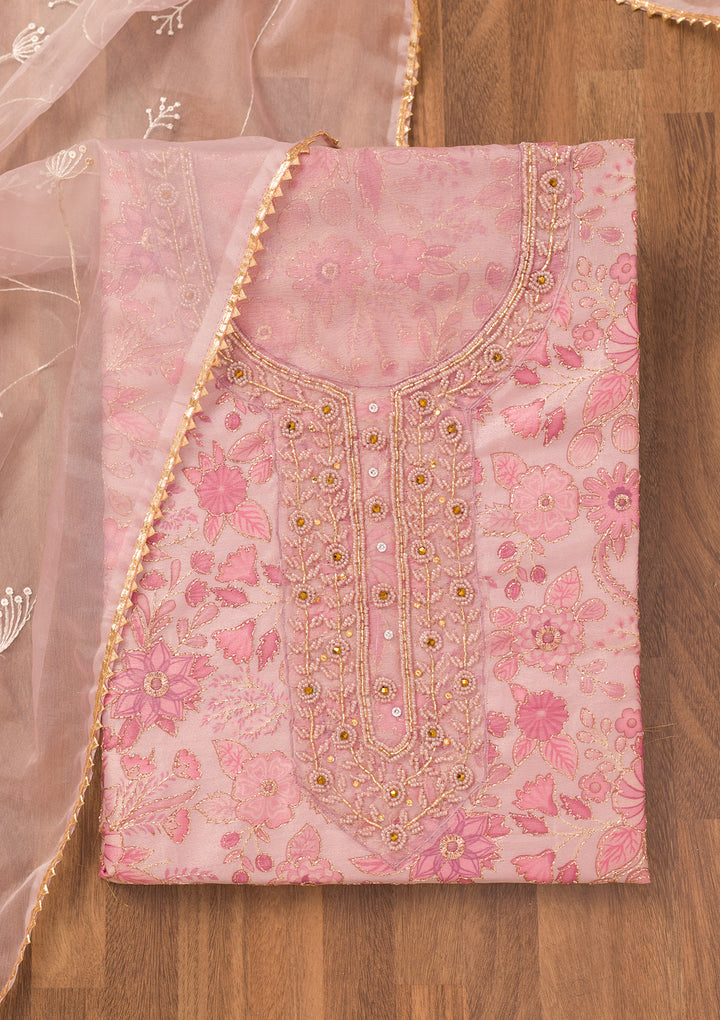 Pink Printed Tissue Unstitched Salwar Suit
