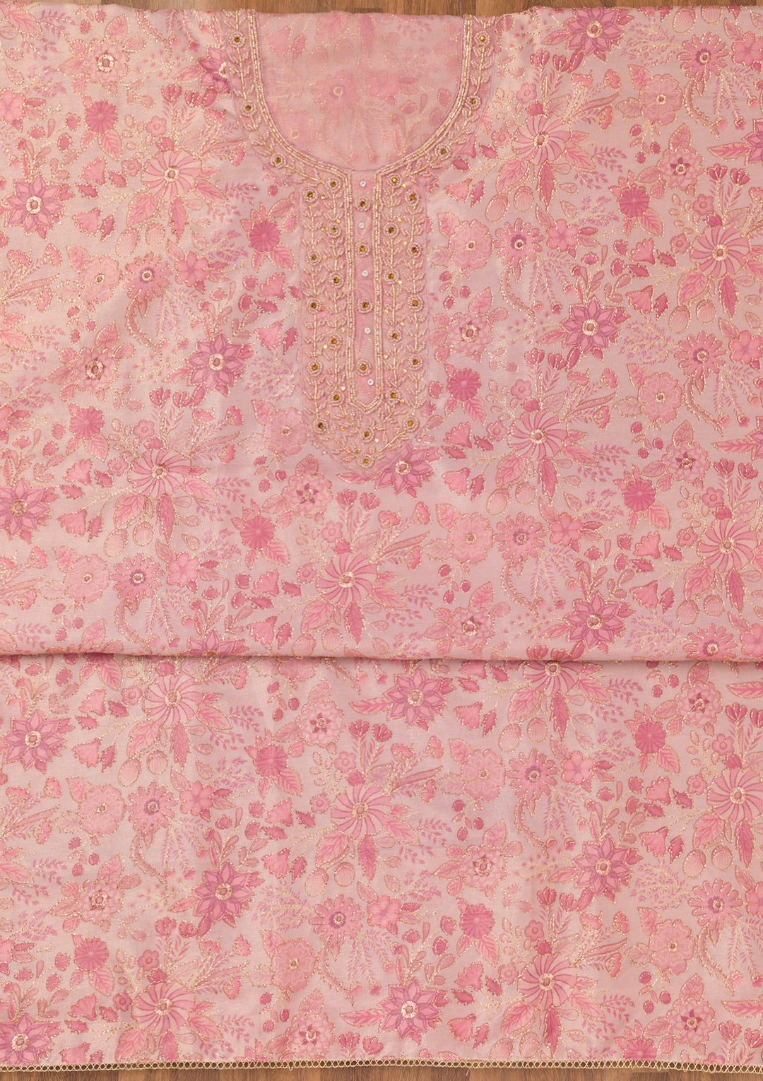 Pink Printed Tissue Unstitched Salwar Suit