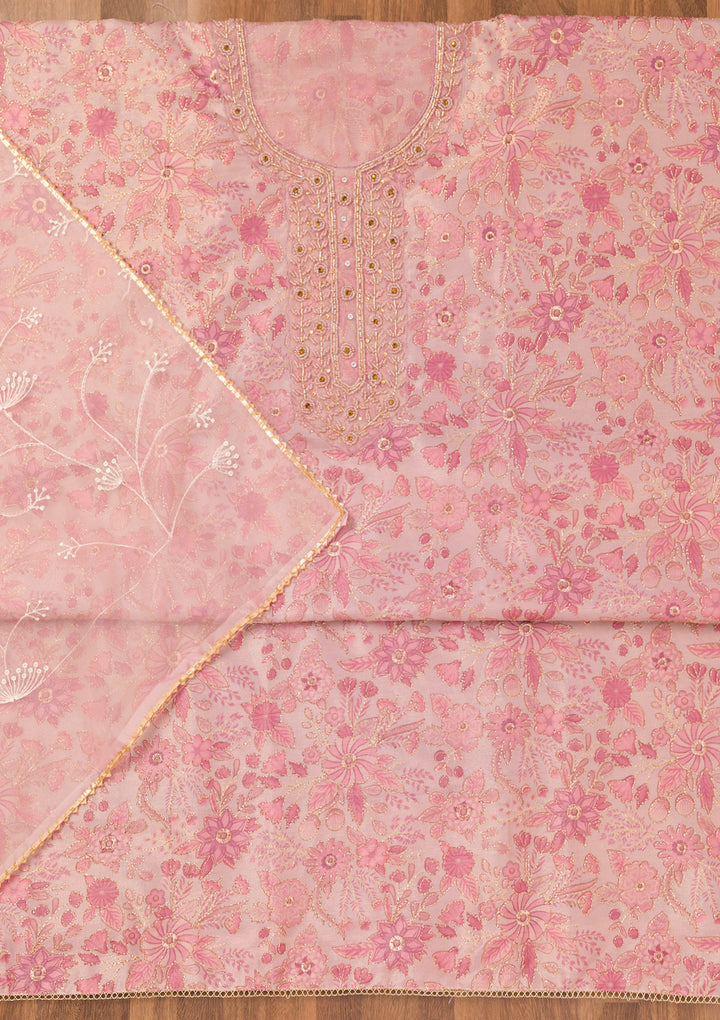 Pink Printed Tissue Unstitched Salwar Suit