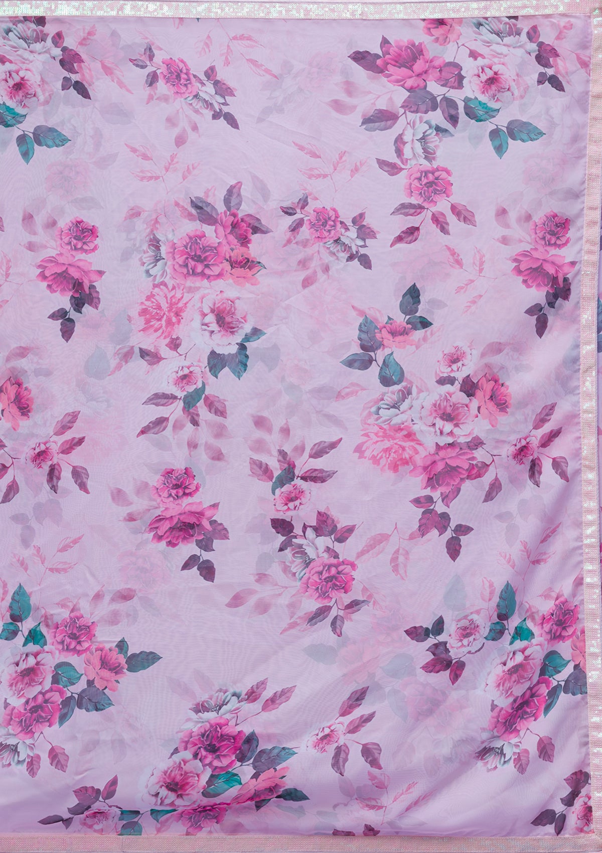 Pink Floral Printed Organza Designer Saree