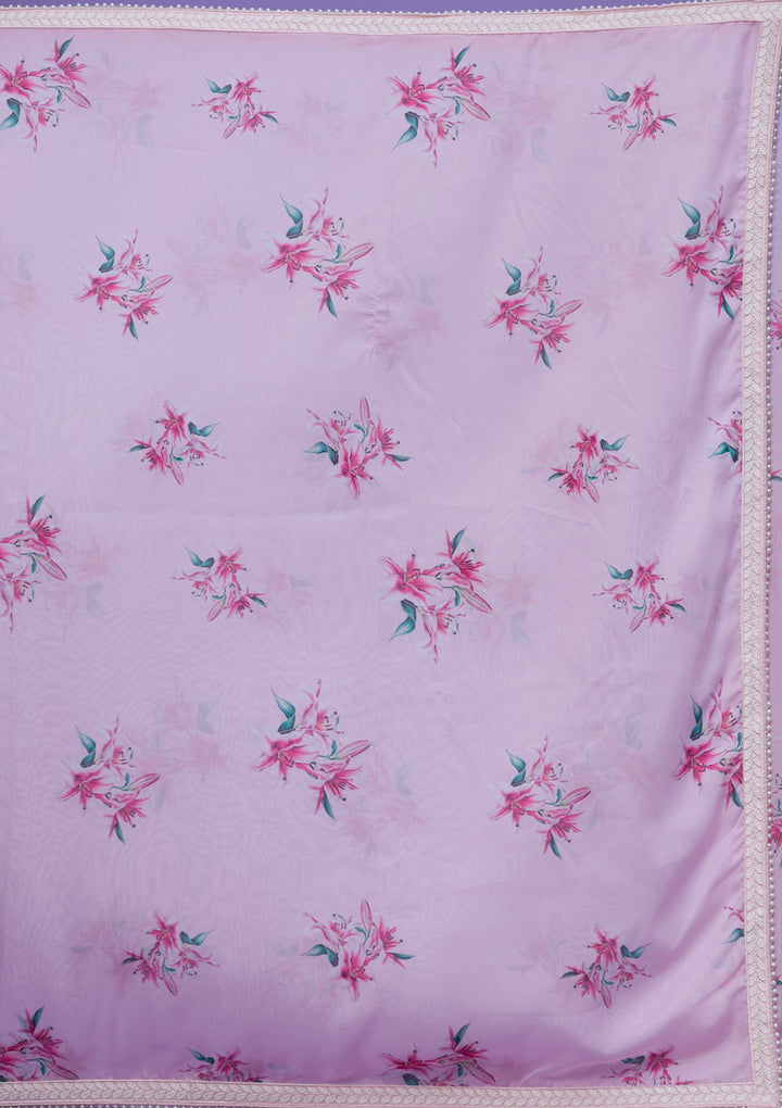 Pink Floral Printed Organza Designer Saree