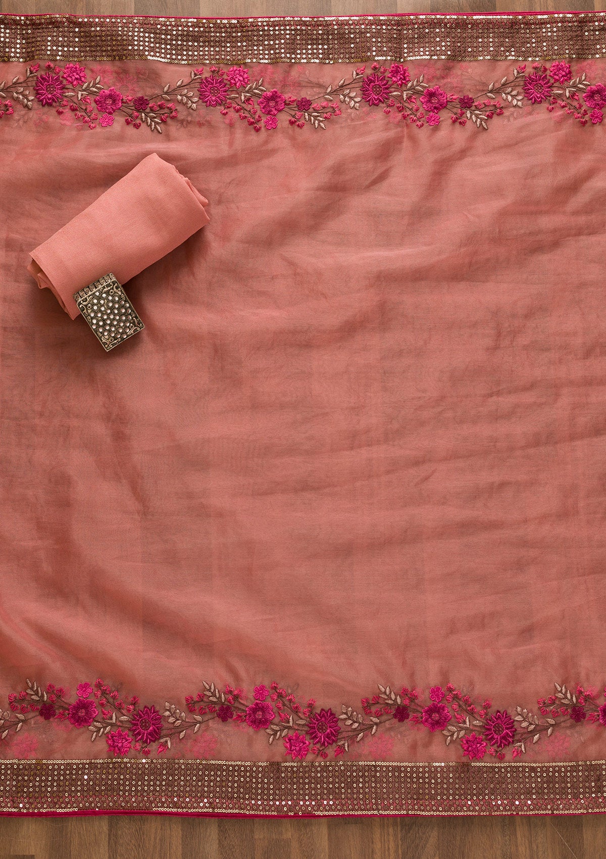 Pink Sequins Crepe Unstitched Salwar Suit-Koskii