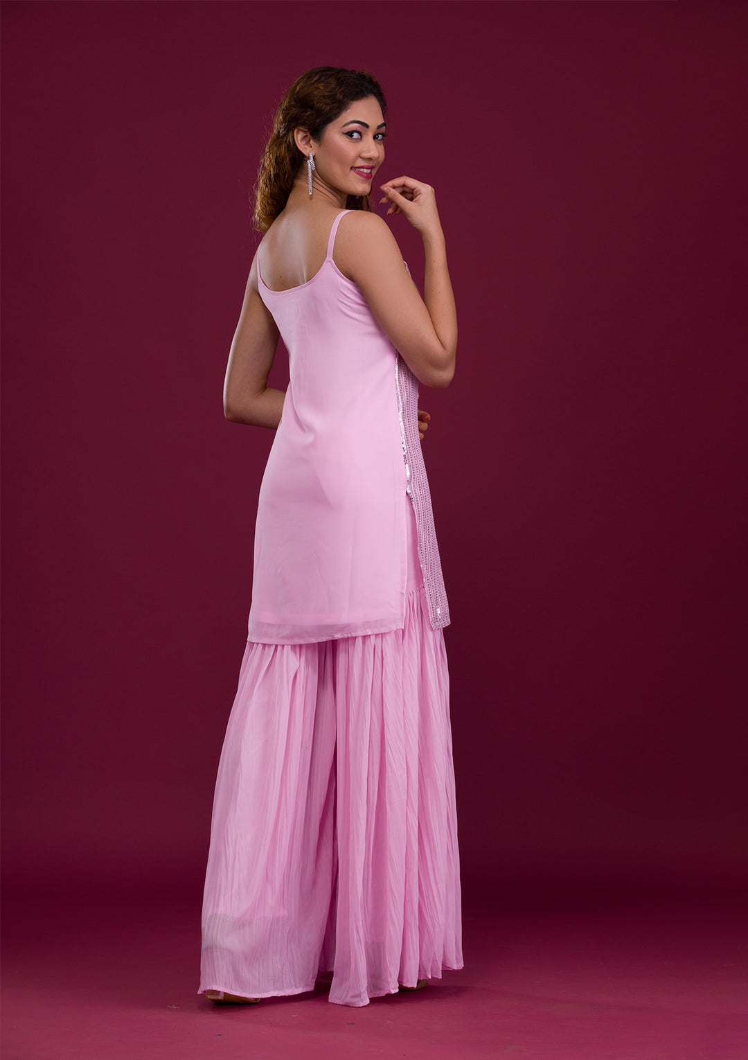 Pink Sequins Georgette Readymade Sharara Suit