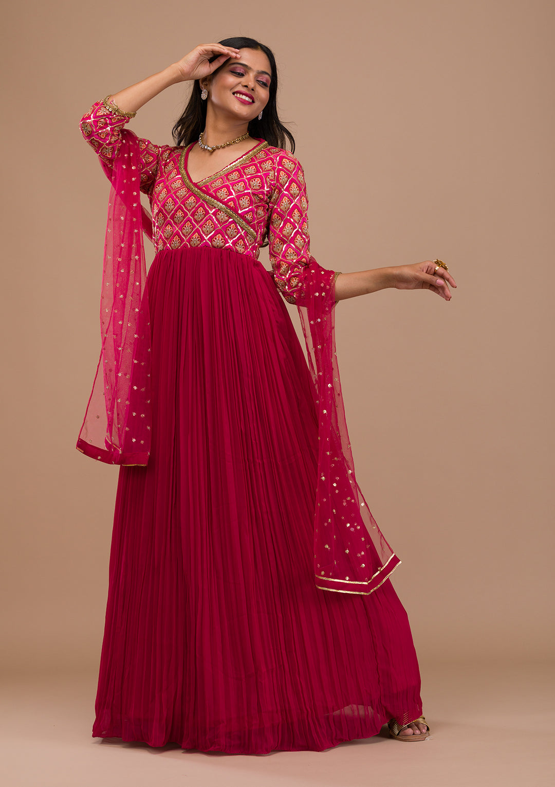 Pink Sequins Georgette Readymade Anarkali Suit