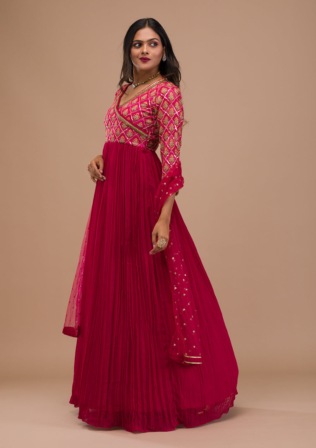 Pink Sequins Georgette Readymade Anarkali Suit