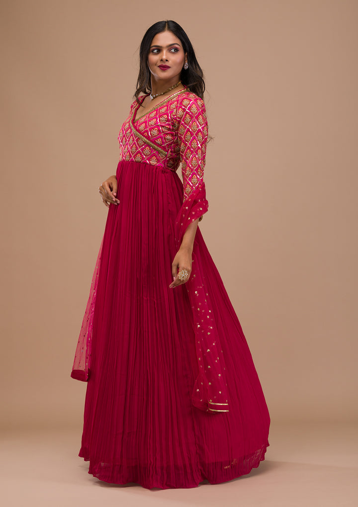 Pink Sequins Georgette Readymade Anarkali Suit