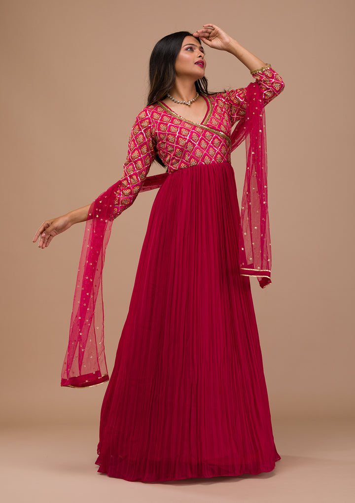Pink Sequins Georgette Readymade Anarkali Suit