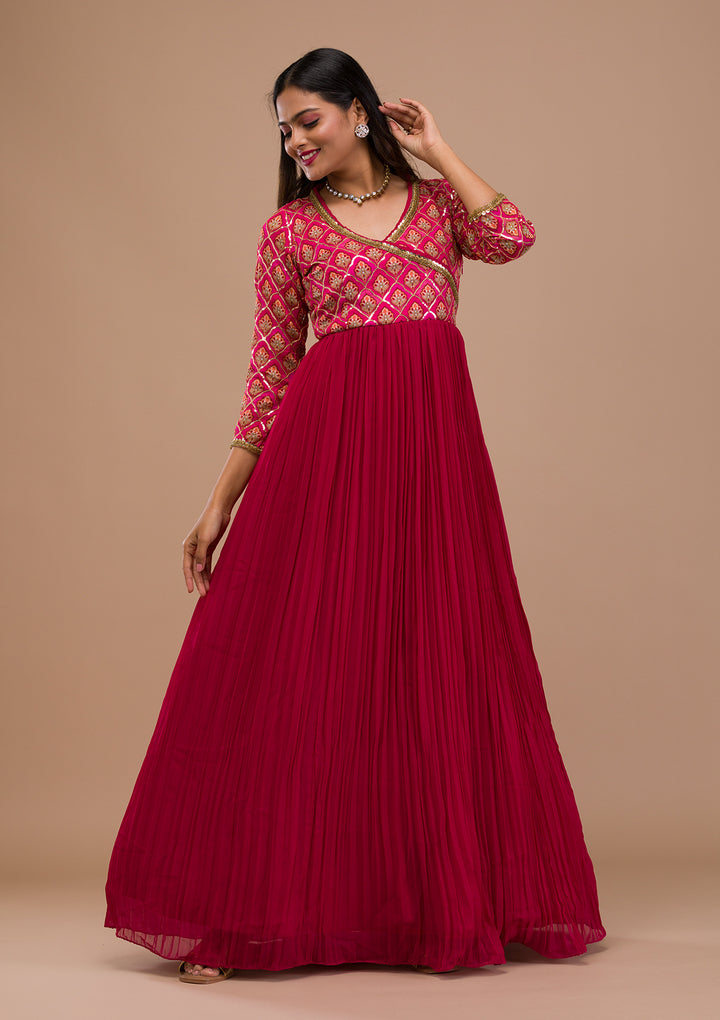 Pink Sequins Georgette Readymade Anarkali Suit