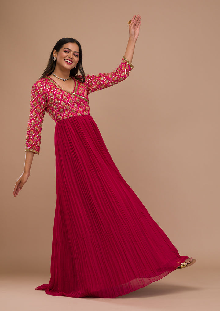 Pink Sequins Georgette Readymade Anarkali Suit