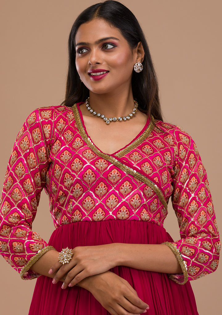 Pink Sequins Georgette Readymade Anarkali Suit