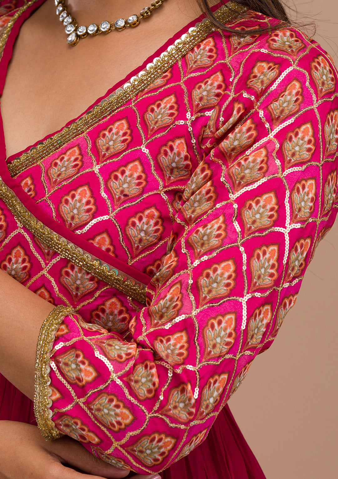 Pink Sequins Georgette Readymade Anarkali Suit