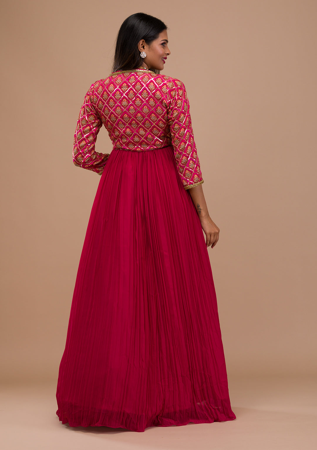 Pink Sequins Georgette Readymade Anarkali Suit